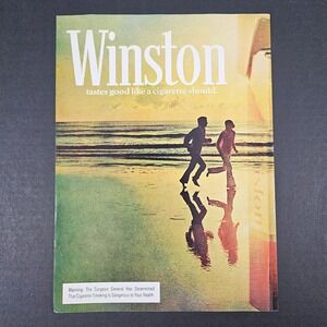 1974 Winston Cigarettes Vintage Print Ad Couple Running At Sunset On Beach Waves